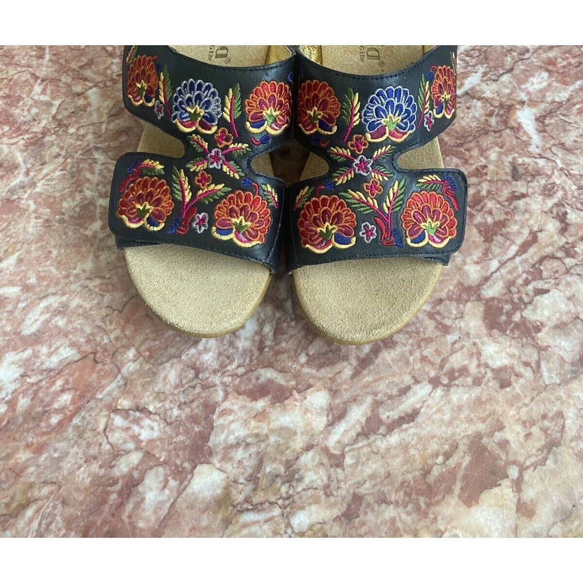 New Alegria Lin Embroidered Multicolor Leather Slip-On Wedge Sandals Eu 38 /Us 8 — image 4 of 8